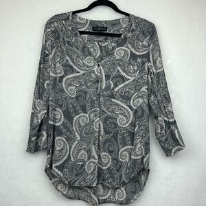 FRED DAVID HI/LO PAISLEY TOP 3/4 SLEEVES V-NECKLINE SZ M BOHO.